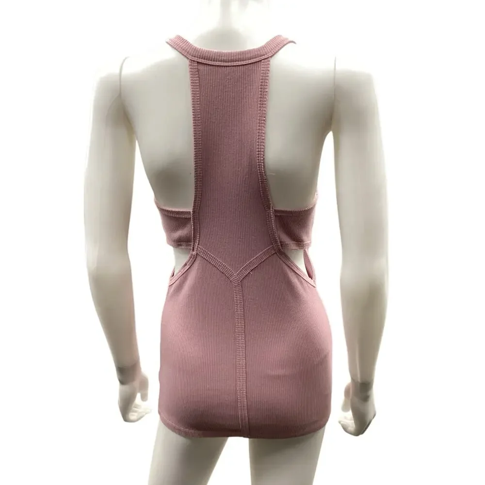 Free People Women’s Sport Top Size L Side Cutouts Sleeveless Cotton Spandex Pink